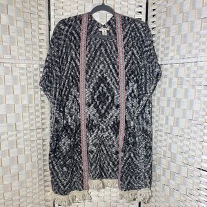 Westbound Black & White Knit Cardigan with Pink and Teal Trim